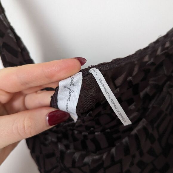 Out From Under UO black brown nude velvet geo pattern one shoulder bodysuit - Picture 3 of 7